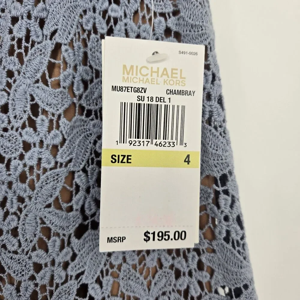 NWT $195 Michael Kors Womens Size 4 Blue Floral Lace Lined Midi Skirt Spring - Picture 4 of 10
